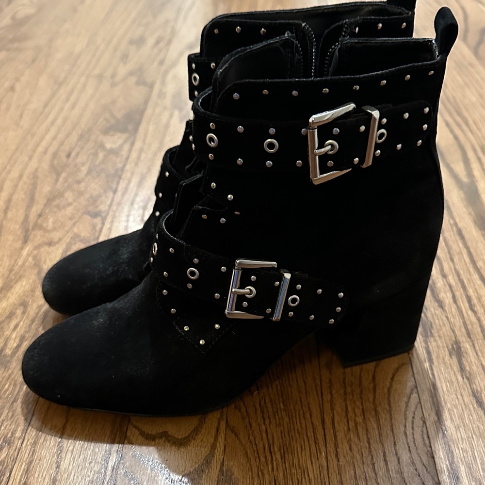 Rebecca Minkoff Black Studded Buckle Ankle Boots - Picture 4 of 8